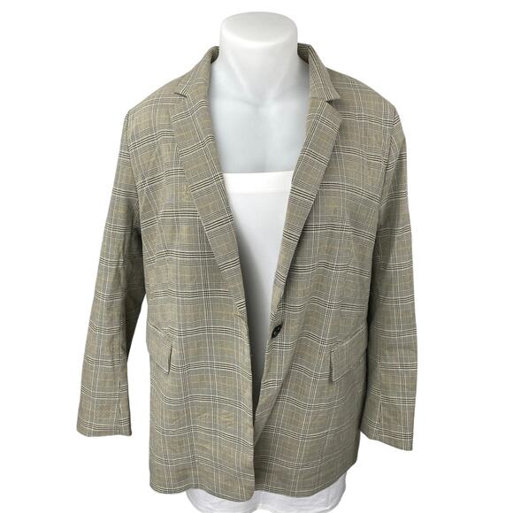 H&M Women's Gray Plaid Long Sleeve One Button Blazer Coat Suit Jacket Size XL - Picture 1 of 4